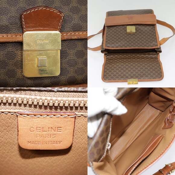 CELINE Macadam Canvas Shoulder Bag Pvc Leather Brown Gold - Picture 12 of 13